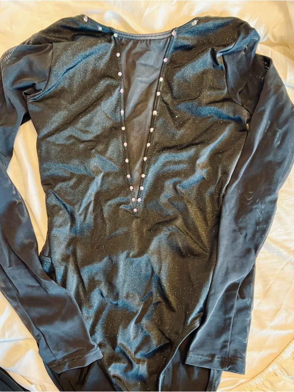 balera Black Sparkle Long Sleeve Leotard with Iridescent Rhinestones